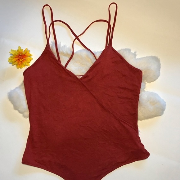 Strappy Bodysuit Rust Large Faux Wrap Thong - Picture 2 of 7